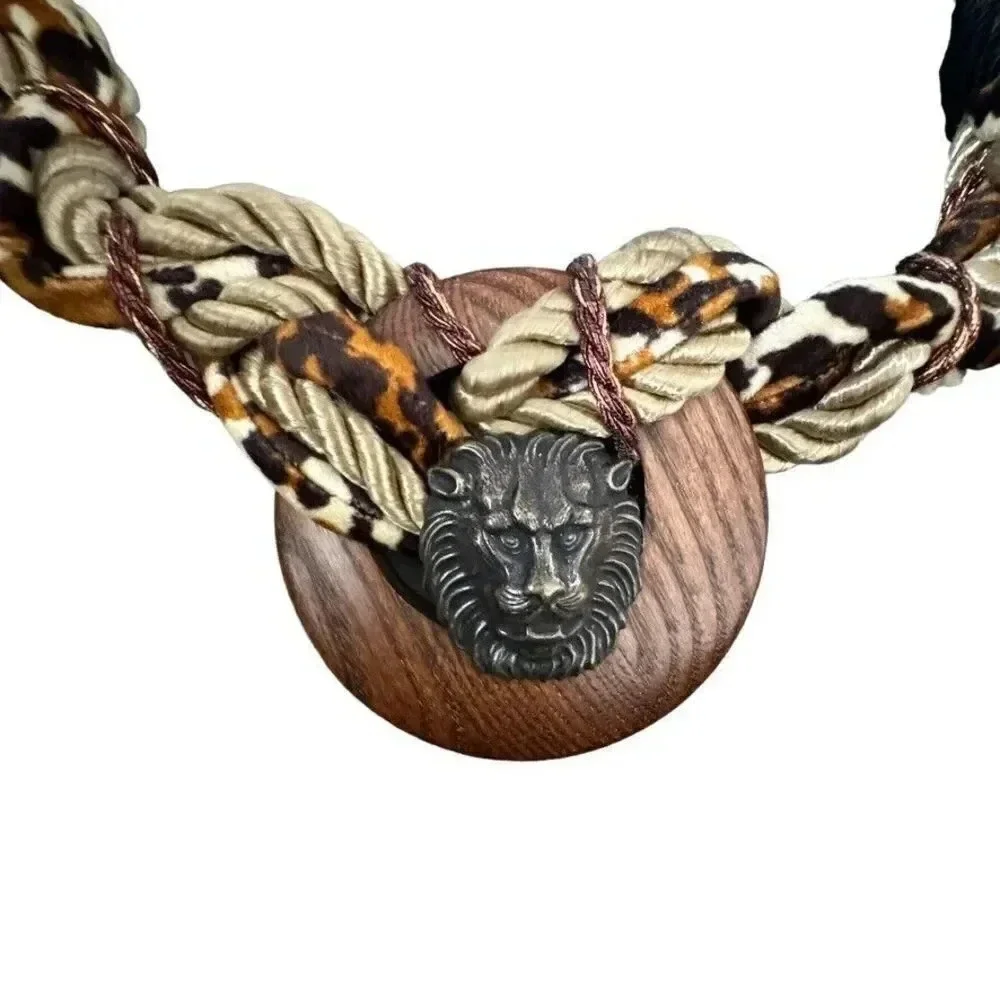 Vintage 80's statement belt lion head jungle braided stretchy one size